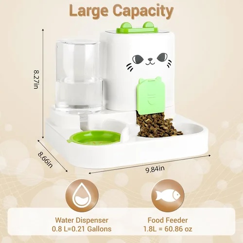 Miniatura 3 de Comedero y dispensador de agua 2 en 1 por gravedad para gatos y perros - Estación de comida para gatos de gran capacidad con cuenco de agua, apto