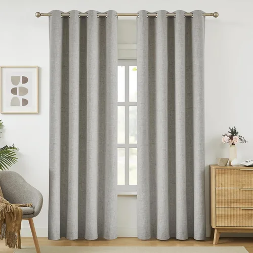 Miniatura 18 de Cortinas opacas de lino beige Melodieux de 63 pulgadas de largo para dormitorio, sala de estar, 100% cortinas con ojales para bloquear la luz