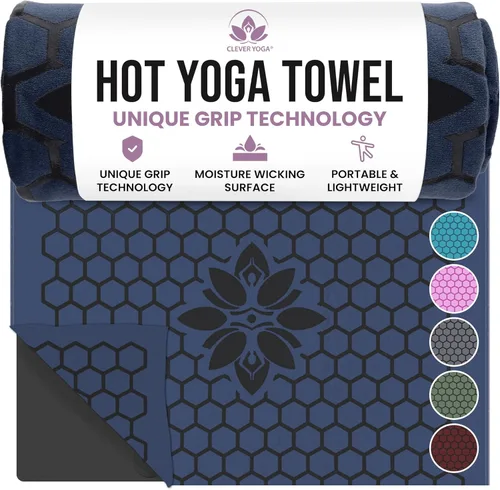 Clever Yoga Toalla de Estera de Yoga Caliente – Agarre Antideslizante para Yoga Caliente, Absorbe el Sudor, Agarre de Silicona en Panal, Se Mantiene