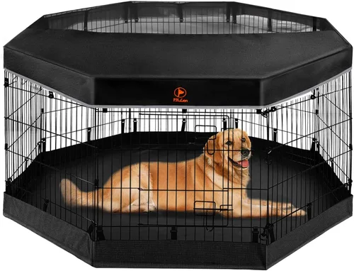 Miniatura 9 de PJYuCien Corralito octogonal para perros con cubierta superior y almohadilla inferior, bolígrafo de ejercicio plegable de metal, 8 paneles de 30