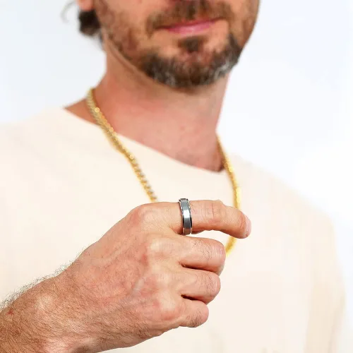 Miniatura 5 de Anillo giratorio de titanio de tungsteno de 0.2360.315 pulgadas para hombre, tamaño medio, sin níquel, anillo de ansiedad para hombres y mujeres