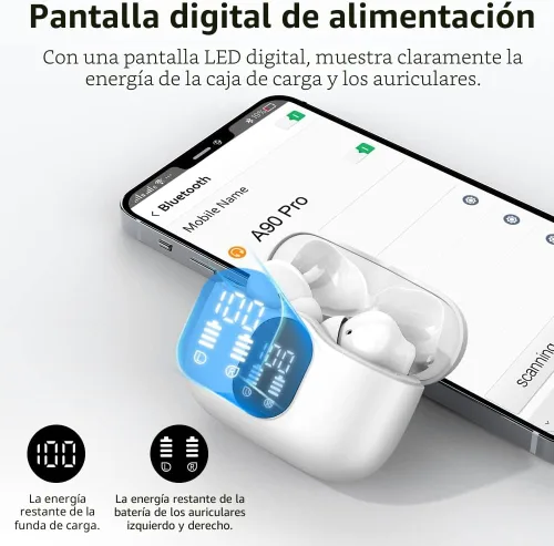 Miniatura 6 de Btootos Auriculares Inalámbricos Bluetooth 5.4 Audífonos Estéreo con Graves Auriculares Intrauditivos con Micrófono con Cancelación de Ruido Blanco
