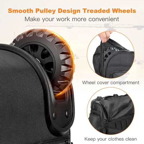 Miniatura 2 de Mochila de herramientas con ruedas, mochila de herramientas rodante para electricistas, bolsa de herramientas resistente con rueda para trabajo