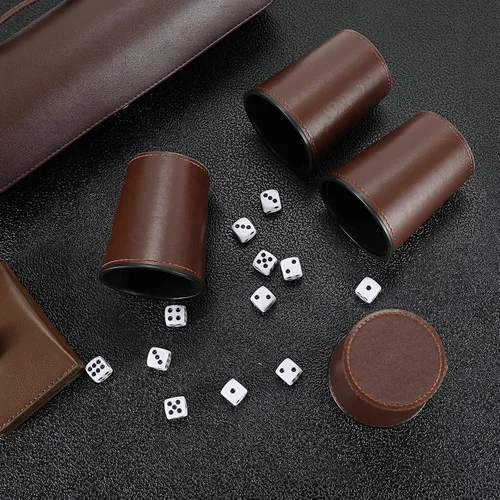 Miniatura 8 de Party Games - Juego de tazas de dados de cuero, 5 tazas de dados negros + 25 dados + funda exclusiva de almacenamiento y transporte hecha