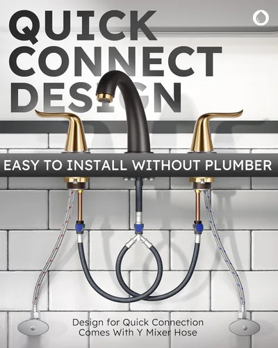 Miniatura 2 de WOWOW Grifo de Baño Extendido Negro y Dorado Grifo de Lavabo de Baño Tocador de 3 Agujeros 2 Manijas Lavabo Grifo Mezclador de 8 Pulgadas