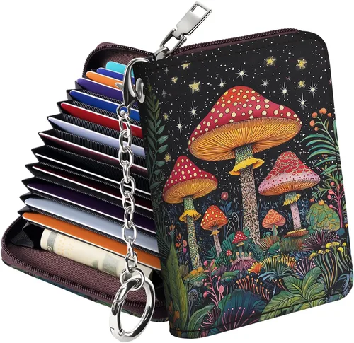 Miniatura 30 de Mayski - Cartera para tarjetas de crédito con cremallera para mujeres, tarjetero pequeño de acordeón, llavero, tarjetero para tarjetas de Manzana