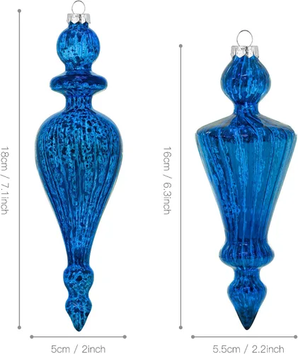 Miniatura 6 de KI Store Juego de 4 adornos navideños de vidrio de mercurio, remates grandes de carámbanos de Navidad colgantes para decoración del árbol de Azul