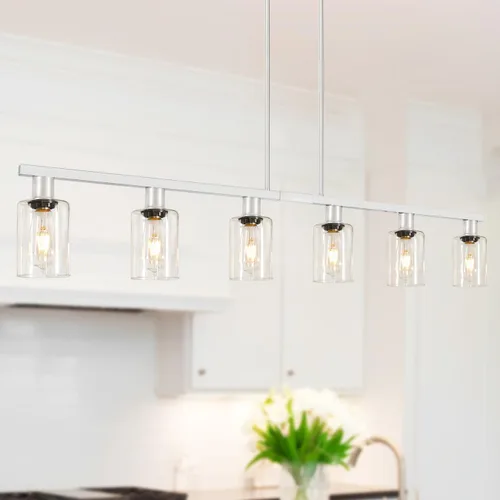 Miniatura 11 de Iluminación de isla de cocina de 4 luces, lámpara cromada para comedor, luz de isla para colgar sobre la mesa para candelabros lineales de granja
