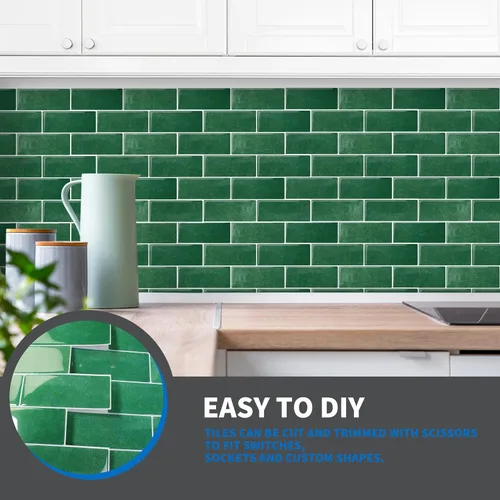 Miniatura 3 de Azulejos de metro verde pavo real de 10 hojas para despegar y pegar, azulejos autoadhesivos 3D para cocina, baño, azulejos de mosaico adhesivo de 12