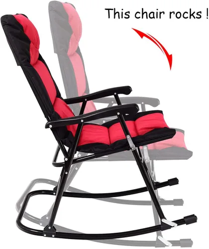 Miniatura 6 de Giantex Juego de 3 mecedoras plegables para patio al aire libre, juego de 2 mecedoras con mesa auxiliar de cristal para patio, terraza, asiento