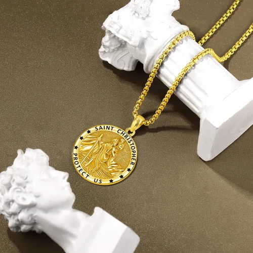 Miniatura 107 de Odinstone Collar de plata de ley 925 con medalla de San Miguel/San Cristóbal/San Benito/Crucifijo de Jesús/San Uriel/Arcángel Rafael para hombres