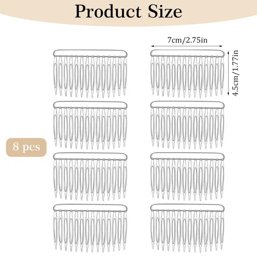 Miniatura 3 de 8 peines transparentes para el cabello para mujer, pinzas de plástico francés, peine lateral francés, 14 dientes, peines de velo de novia, clips