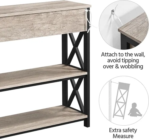 Miniatura 7 de Topeakmart Mesa consola de 40 pulgadas con 2 salidas y 2 puertos USB, mesa de entrada extra larga con cajón y diseño en forma de X, mesa de sofá Gris