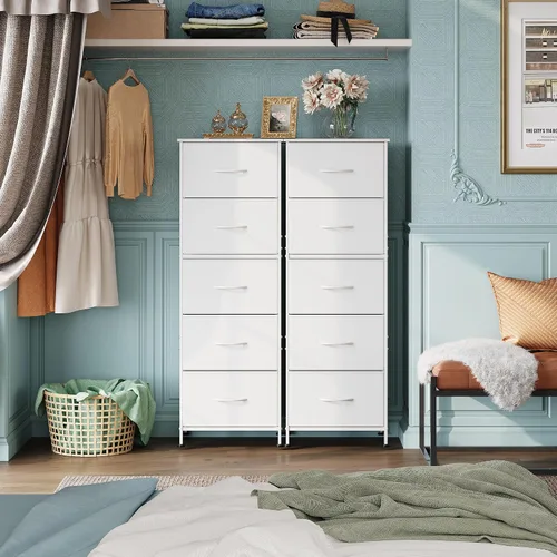 Miniatura 4 de WLIVE Cómoda de tela, cómodas altas de 5 cajones para dormitorio, organizador de cómoda de almacenamiento con cajones de tela, parte superior