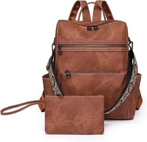 Miniatura 9 de Mochila para mujer, mochila impermeable de piel sintética, ligera, a la moda, multiusos, convertible, mochila de viaje, bolso de hombro, color negro