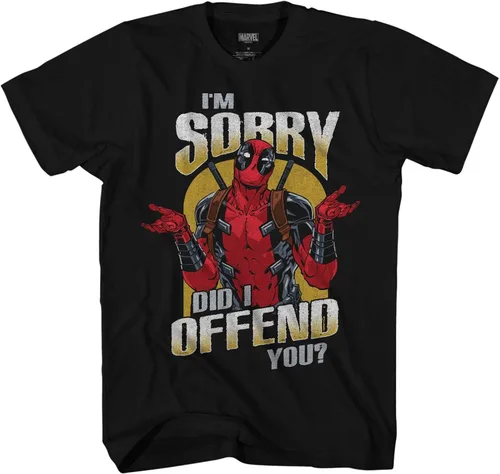 Miniatura 5 de Marvel Deadpool Sorry Did I Offend - Camiseta gráfica para adultos, Carbón, negro.