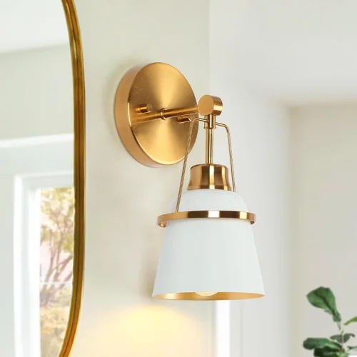 Miniatura 9 de Lámparas de baño de oro negro, modernas luces de tocador de granja sobre el espejo, 3 luces de cobre dorado con pantalla de metal y artesanía Negro