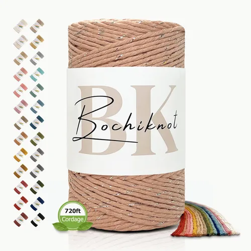 Miniatura 30 de BOCHIKNOT Cordón de macramé de 5 mm - Cordón de macramé de una hebra - Cordón de algodón para macramé y anudado - Suministros de cuerda de macramé