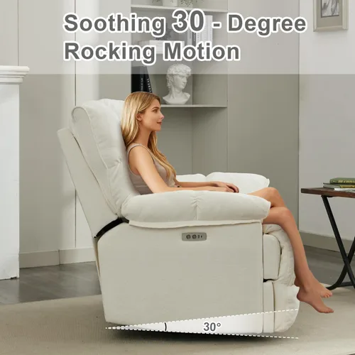 Miniatura 6 de Silla reclinable mecedora extra grande, sillón reclinable con giro eléctrico para sala de estar, reclinables mecedores acolchados extra anchos