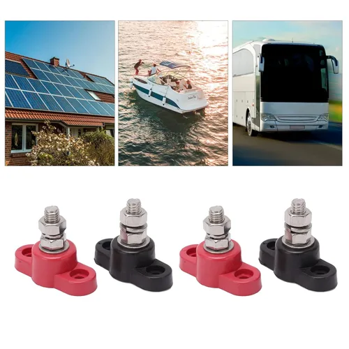 Miniatura 5 de Conectores de terminal de batería M8, pernos de distribución de energía de ajuste universal resistente, rojo y negro, juego de 4 kit para automóvil