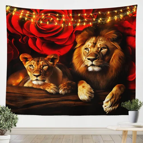 Miniatura 11 de Erosebridal Tapiz de guepardo para colgar en la pared, tapiz de rosa roja, decoración del hogar, tapiz de leopardo y gato, diseño de pared