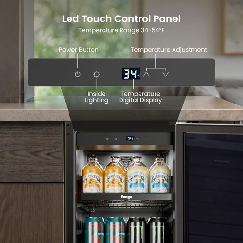 Miniatura 3 de Yeego Refrigerador de bebidas de 15 pulgadas, enfriador de bebidas para 100 latas con bloqueo y descongelación automática, nevera de bebidas