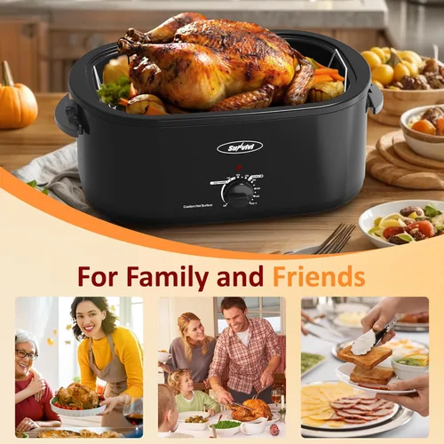 Miniatura 6 de Sunvivi Horno Eléctrico de 26 Cuartos con Tapa de Autohilvanado, Horno Eléctrico para Pavo con Bandeja Extraíble, Buffet de Asador de Pavo con Asas