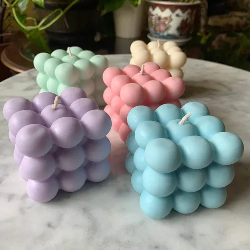 Miniatura 6 de Moldes de vela de burbujas 3D - Molde de cubo de silicona de 6 cavidades para hacer velas y jabón, molde de pastel de burbujas para hornear postres