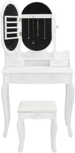 Miniatura 4 de Juego de mesa de tocador para tocador, mesa de maquillaje de madera, espejo ovalado, mesa de maquillaje para dormitorio con 4 cajones y taburete