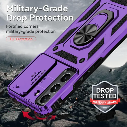 Miniatura 3 de Funda para Samsung Galaxy S22, con cubierta para lente de cámara, protector de pantalla HD, [grado militar] anillo de montaje en coche con soporte