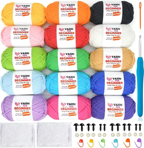 Miniatura 16 de Paquete de 6 hilos de ganchillo para principiantes azul verde amarillo rojo blanco negro, hilo de algodón para ganchillo para principiantes