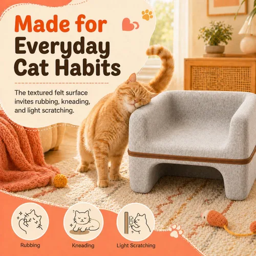 Miniatura 6 de Cama grande para gatos de interior, cama cueva para gatos de 2 niveles con salón superior y escondite inferior, sofá lavable de fieltro PET