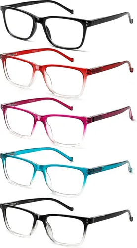 JOSCHOO Paquete de 5 lentes de lectura para hombres y mujeres, bisagras de resorte, anteojos cómodos para leer (5Clours-3, 4.0)