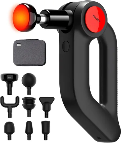HEYCHY Pistola de masaje de tejido profundo con calor, masajeador de percusión de amplitud de 0.472 in para atletas y alivio muscular, pistola Negro