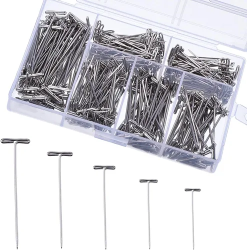 Outus Kit de 450 pines en T de acero inoxidable con caja transparente para cabeza de espuma, pasadores largos y rectos para coser, manualidades,