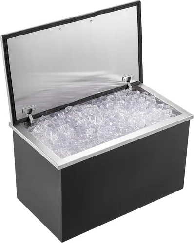 VEVOR Baúl de hielo con tapa de bisagras, enfriador de hielo de acero inoxidable de 61 cm de L x 51 cm de A x 38 cm de H, recipiente de hielo