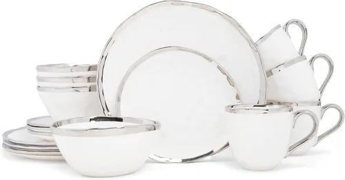 Miniatura 7 de Elanze Designs Juego de vajilla de 16 piezas de platos, tazones y tazas de porcelana cerámica con burbuja metálica - Servicio para 4, negro