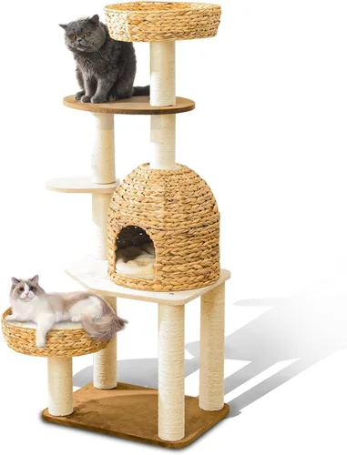 Miniatura 9 de Torre de árbol para gatos grande y moderna de 59 pulgadas, torre para gatos, postes rascadores cubiertos de sisal para gatos de interior, árbol