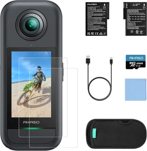 AKASO Cámara de acción 360 con tarjeta MicroSD de 128 GB y paquete de protector de pantalla