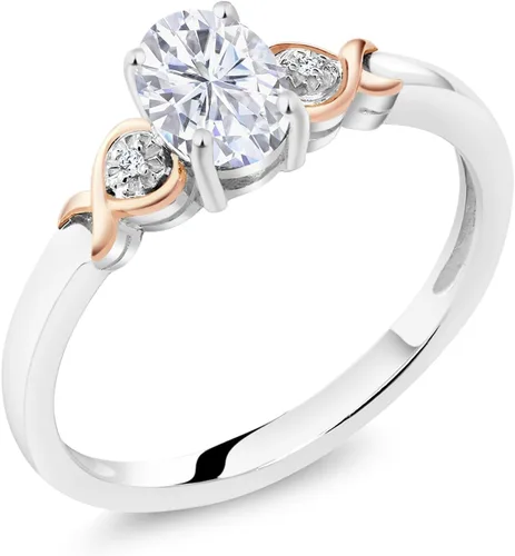 Miniatura 44 de Gem Stone King Anillo de compromiso de plata de ley 925 y oro rosa de 10 quilates, piedra preciosa ovalada de 0.276 x 0.197 in, con acento