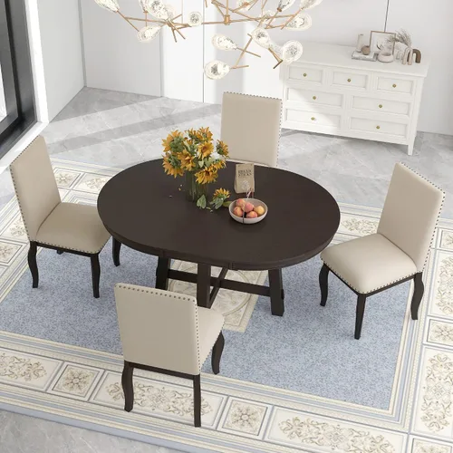 Miniatura 16 de Harper & Bright Designs Juego de comedor redondo extensible de madera de 42 a 58 pulgadas para 4-6, juego de mesa de cocina de 5 piezas con 4 sillas