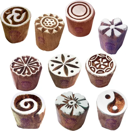 Miniatura 16 de Sellos de impresión de arcilla Arty Crafty pequeños bloques de madera con forma floral (juego de 10) Htag2101