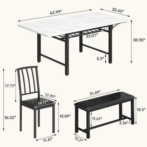 Miniatura 5 de AWQM Mesa de comedor de 4 piezas de mármol sintético con estante de almacenamiento, juego de mesa de rincón de desayuno que ahorra espacio con 2