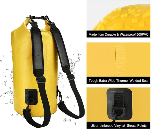 Miniatura 5 de Piscifun Bolsa seca, mochila flotante impermeable 10L/20L/30L/40L con funda impermeable para teléfono para navegación, kayak, pesca Amarillo