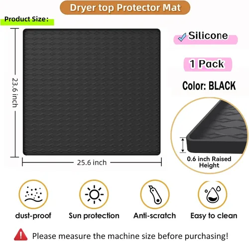 Miniatura 2 de Tapete protector superior de silicona para lavadora y secadora, 25.6 x 23.6 pulgadas, antideslizante, impermeable, resistente al calor, resistente