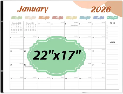 Calendario de escritorio 2026, calendario de escritorio grande de 22 x 17 pulgadas, calendario de escritorio de 18 meses, de enero de 2026 a junio