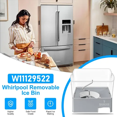 Miniatura 7 de Cubo de hielo para refrigerador W11129522 mejorado compatible con repuesto KitchenAid W10564750 Whirlpool Cubo de hielo extraíble KRFF707ESS01