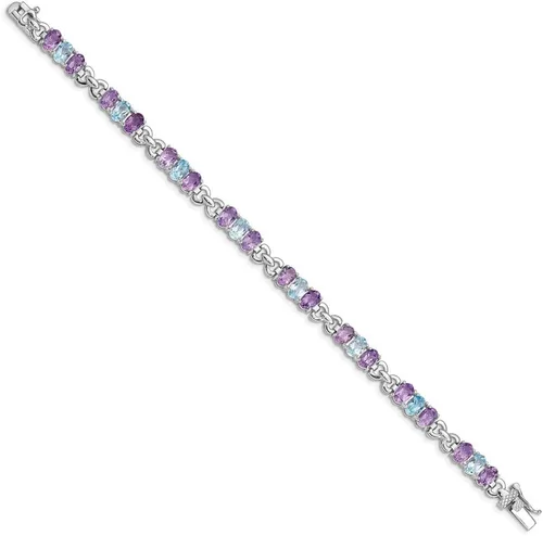 Miniatura 2 de Pulsera maciza de plata de ley 925 rodiada con amatista y topacio azul, Plata de ley, Amatista