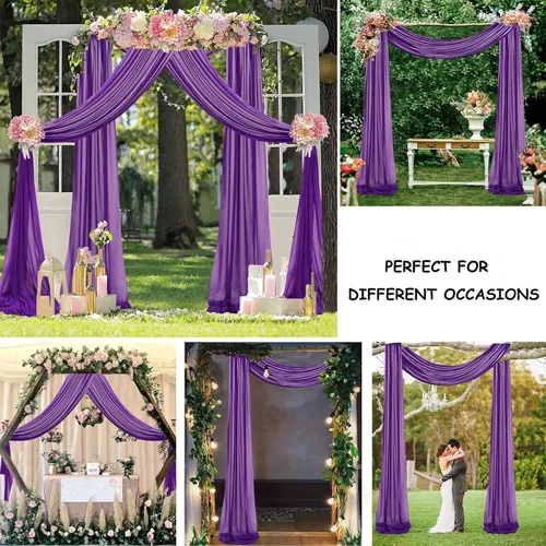 Miniatura 5 de FUHSY Cortinas moradas para arco de boda, 6 yardas, 2 paneles de tela de gasa, cortinas de techo para bodas, cortinas moradas para telón de fondo
