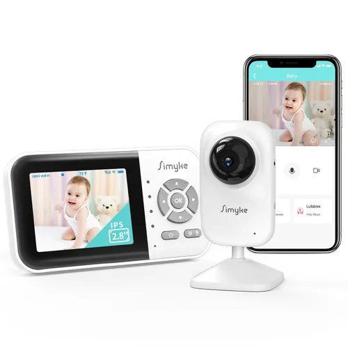 Simyke Monitor de bebé de video actualizado, cámara WiFi para bebé, pantalla de 2.8 pulgadas y control de aplicaciones, alcance de 1200 pies,